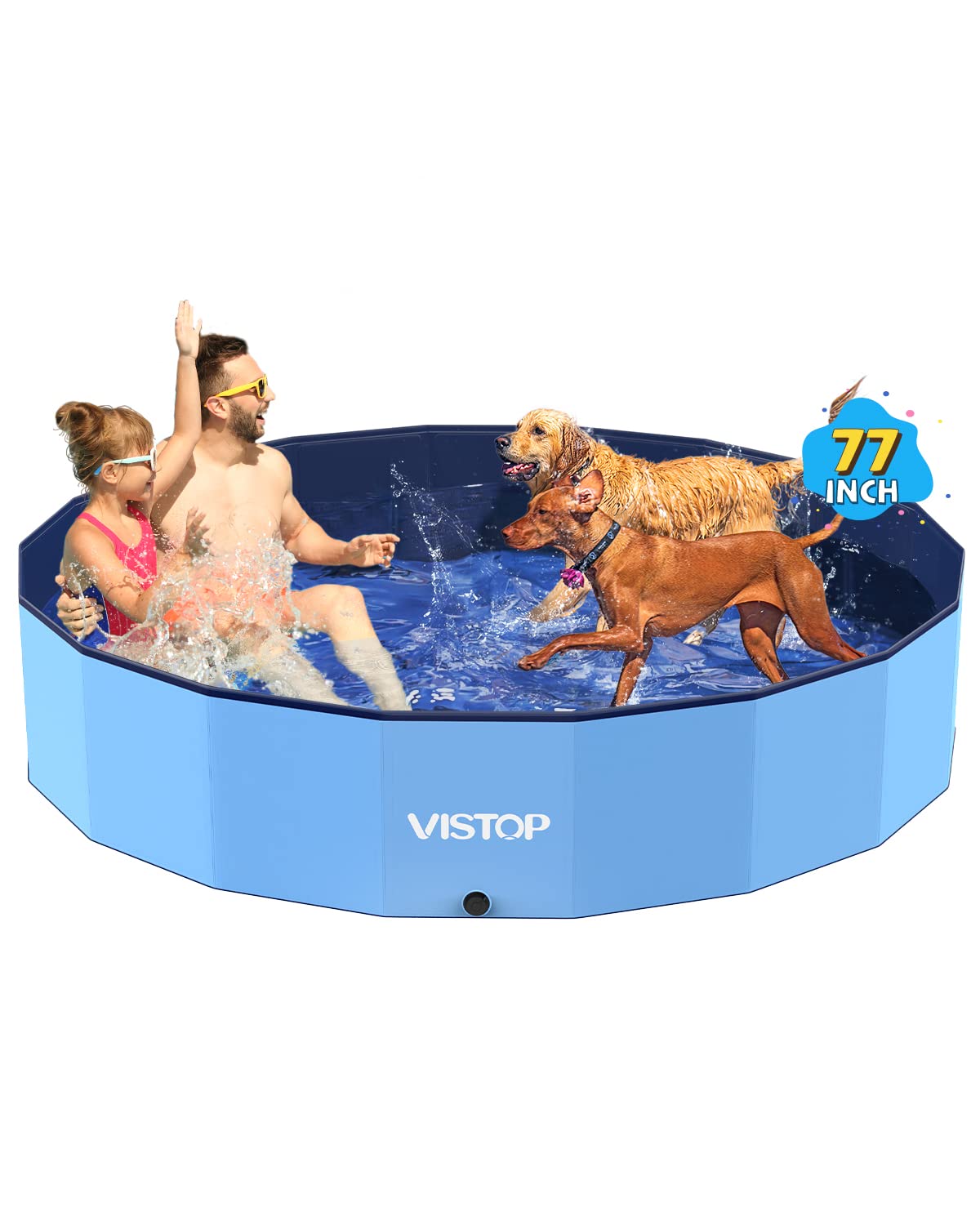 Hot VISTOP Extra Large Foldable Dog Pool XXL, Hard Plastic Shell Portable Swimming Pool for Dogs Cats and Kids Pet Puppy Bathing Tub Collapsible Kiddie Pool (67inch.D x 11.8inch.H, Blue)