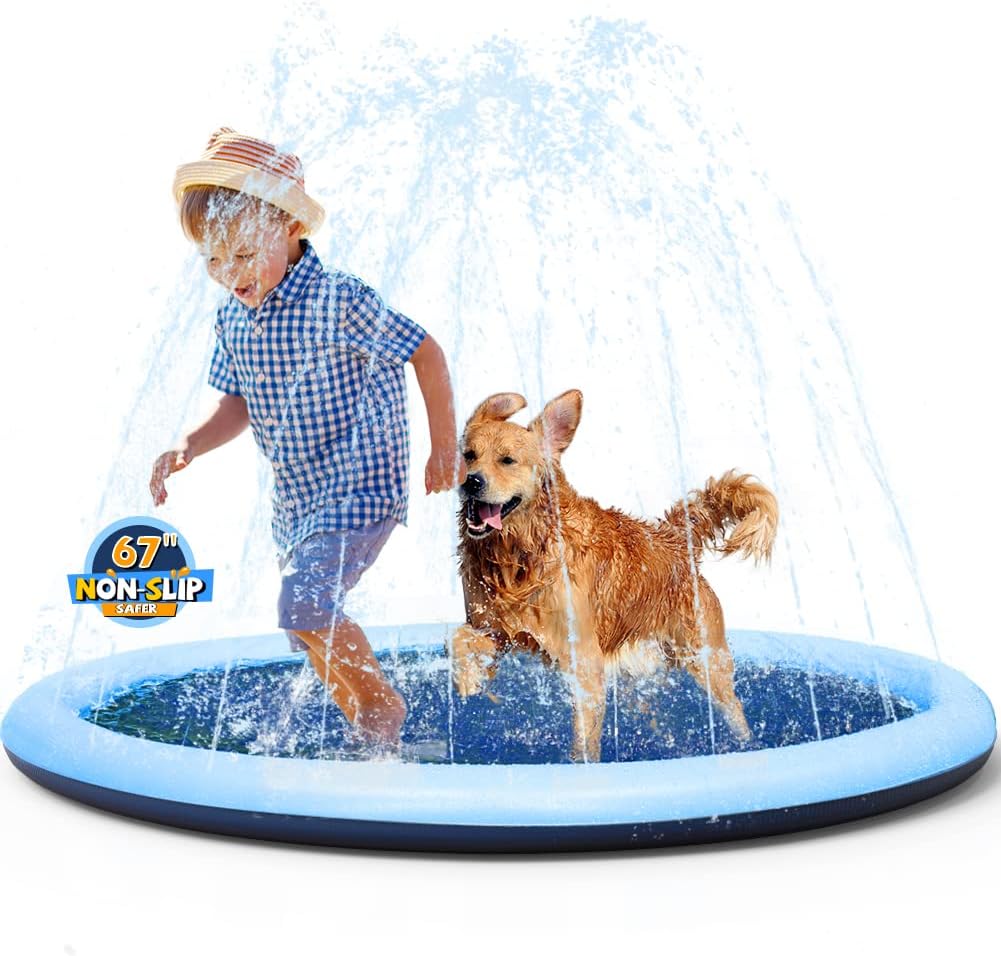 HotVISTOP 67" Non-Slip Splash Pad for Kids and Dogs, Thickened Sprinkler Pool for Toddlers, Outdoor Backyard Water Toys, Fun Fountain Play Mat for Babies, Children & Pets Blue