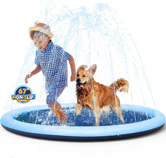 HotVISTOP 67" Non-Slip Splash Pad for Kids and Dogs, Thickened Sprinkler Pool for Toddlers, Outdoor Backyard Water Toys, Fun Fountain Play Mat for Babies, Children & Pets Blue