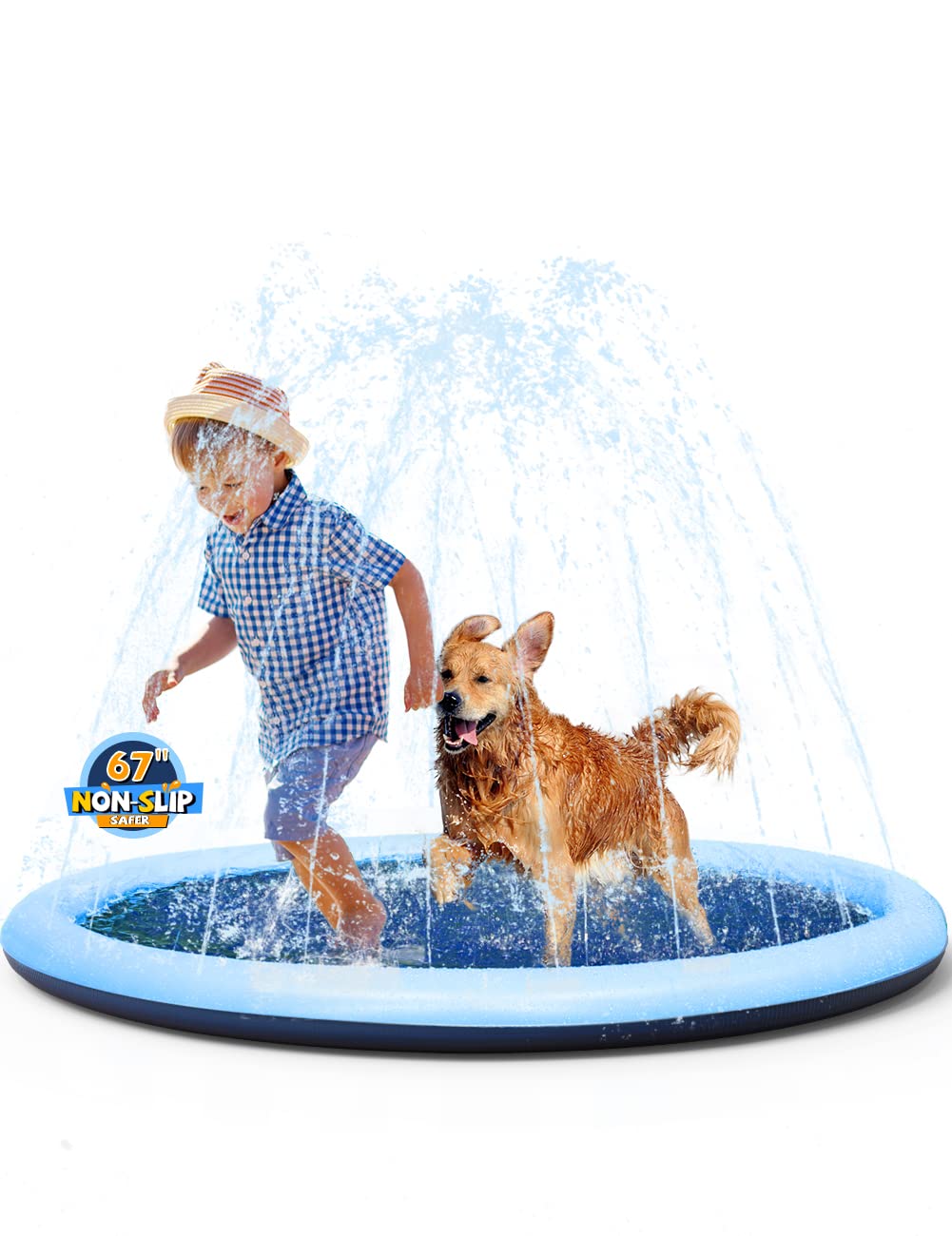 HotVISTOP 67" Non-Slip Splash Pad for Kids and Dogs, Thickened Sprinkler Pool for Toddlers, Outdoor Backyard Water Toys, Fun Fountain Play Mat for Babies, Children & Pets Blue