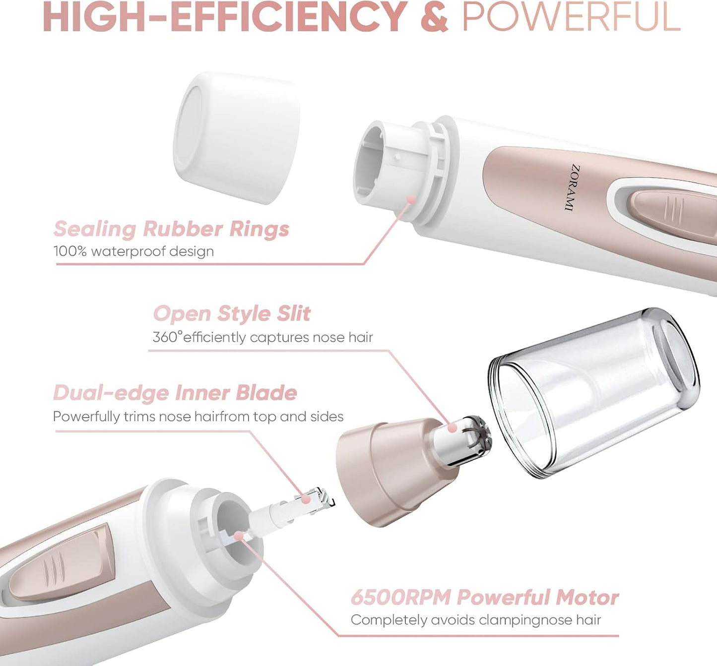 HotEar and Nose Hair Trimmer Clipper - 2026 Professional Painless Eyebrow & Facial Hair Trimmer for Men Women, Battery-Operated Trimmer with IPX7 Waterproof, Dual Edge Blades for Easy Cleansing Pink