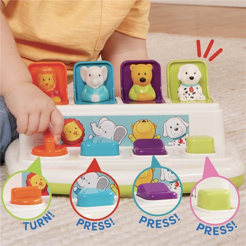 HotBattat Pop-Up Toy, Pop-Up Pals Cause-and-Effect Animal Toy, Toddler, 4 Pals | 4 animal pals pop up with turn, press, flip, and slide actions; colors, shapes, carry handle, Toddler, 4 Pals; 18+ Months