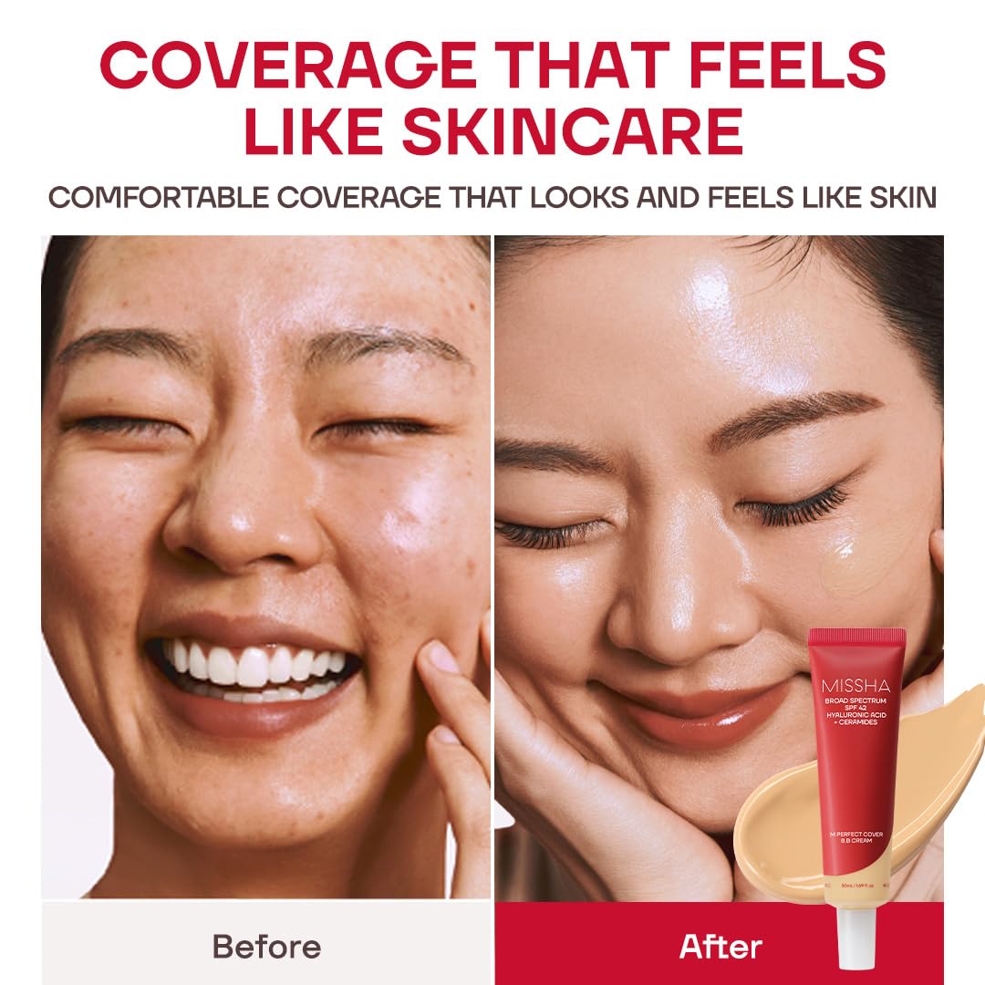 HotMISSHA M Perfect Cover BB Cream No.25 Warm Beige - Medium with Warm Undertone SPF 42 PA +++ 1.69 Fl Oz - Tinted Moisturizer for face with SPF
