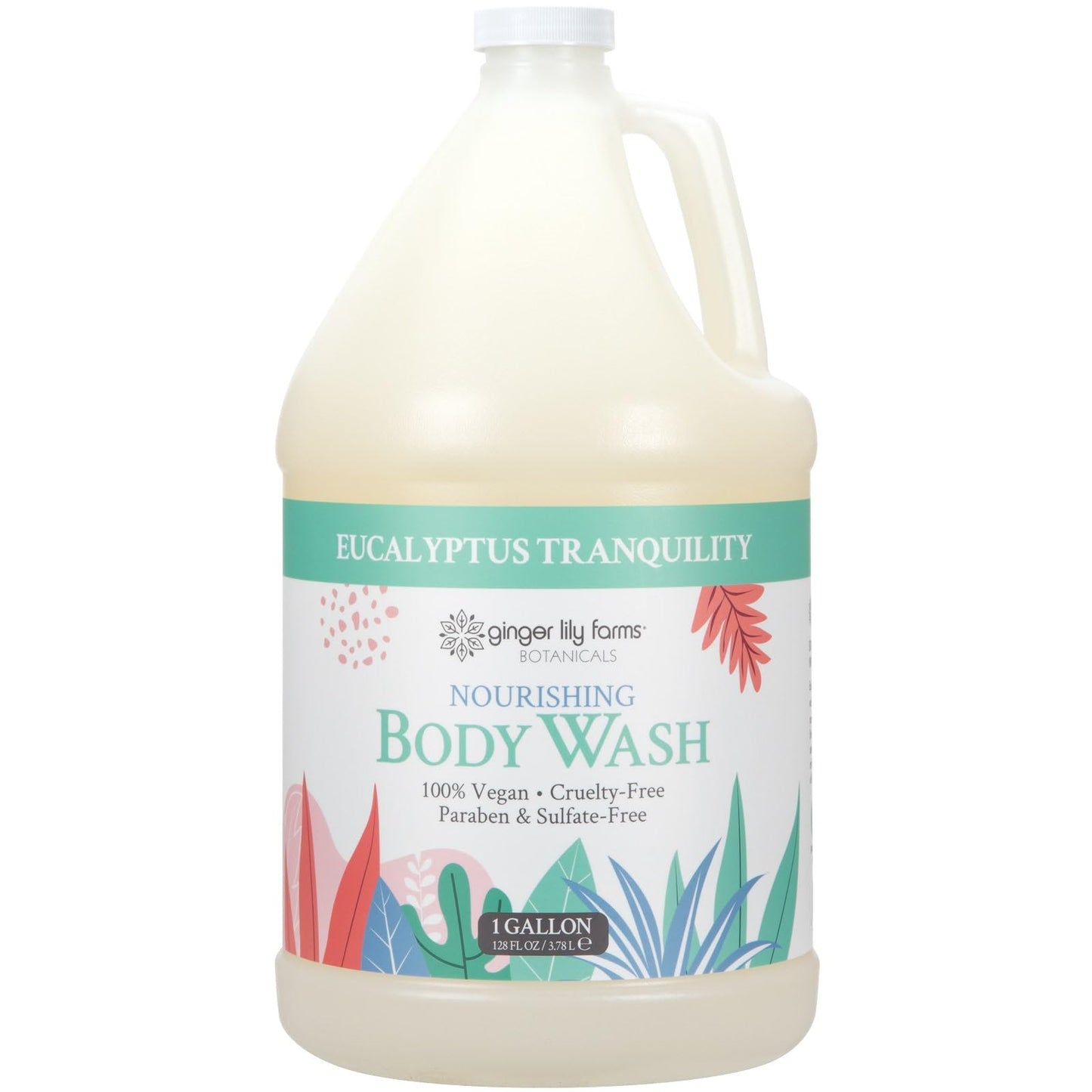 HotGinger Lily Farms Botanicals Nourishing Body Wash, Island Tranquility, 100% Vegan & Cruelty-Free, Green Tea Lemongrass Scent, 1 Gallon Refill (128 fl. oz.)