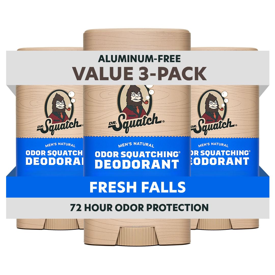 HotDr. Squatch Natural Men’s Deodorant – Aluminum Free Natural Deodorant Men with Charcoal & Postbiotics for 72-Hour Odor Protection – Fresh Falls, 2.65oz Stick (3-Pack)