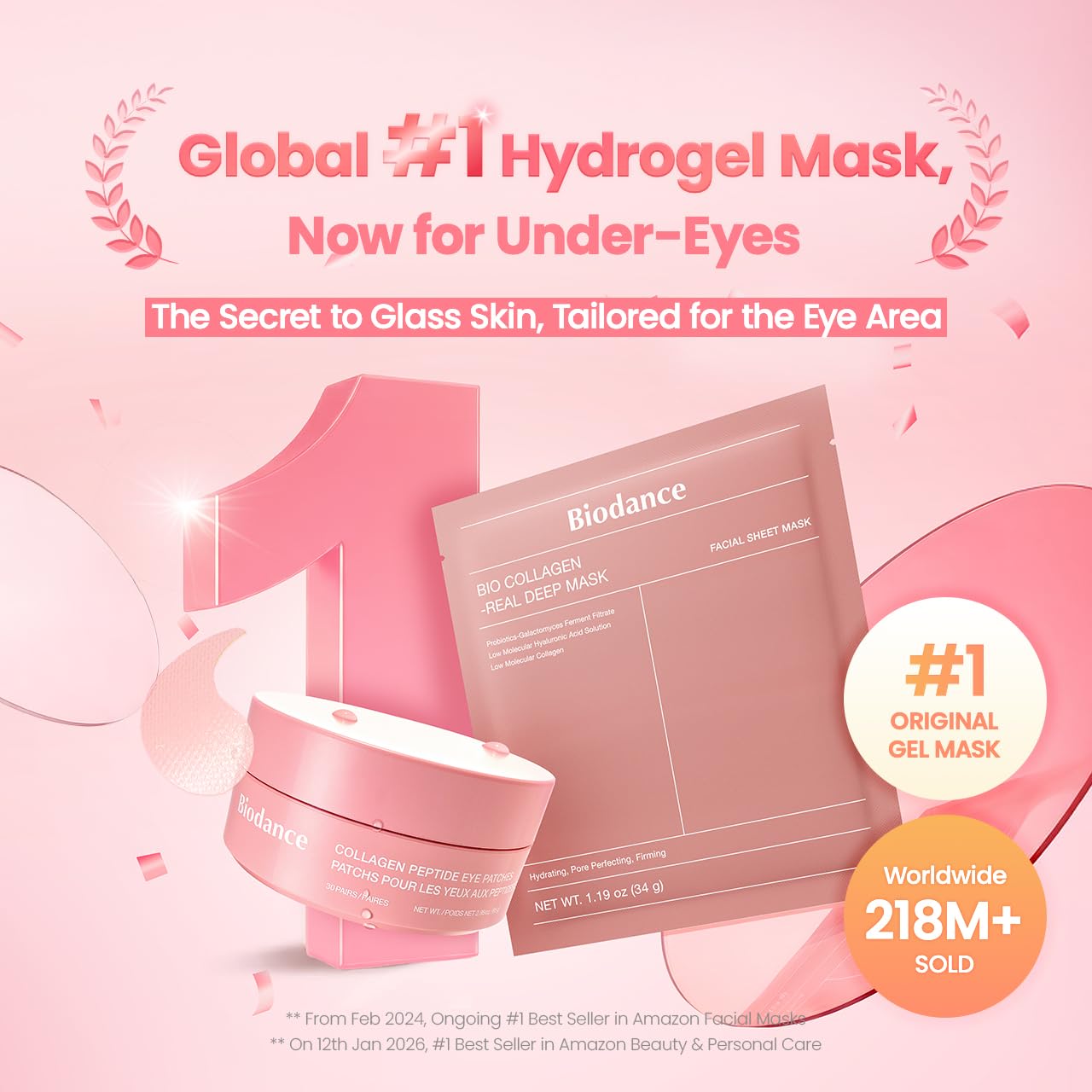 HotBIODANCE Collagen Peptide Eye Patches, Anti Wrinkle & Smile Line Patches for Face, Under Eye Mask for Fine Lines & Eye Bags, Travel Essentials & Self Care Gifts for Women, Korean Skin Care (60 Count)