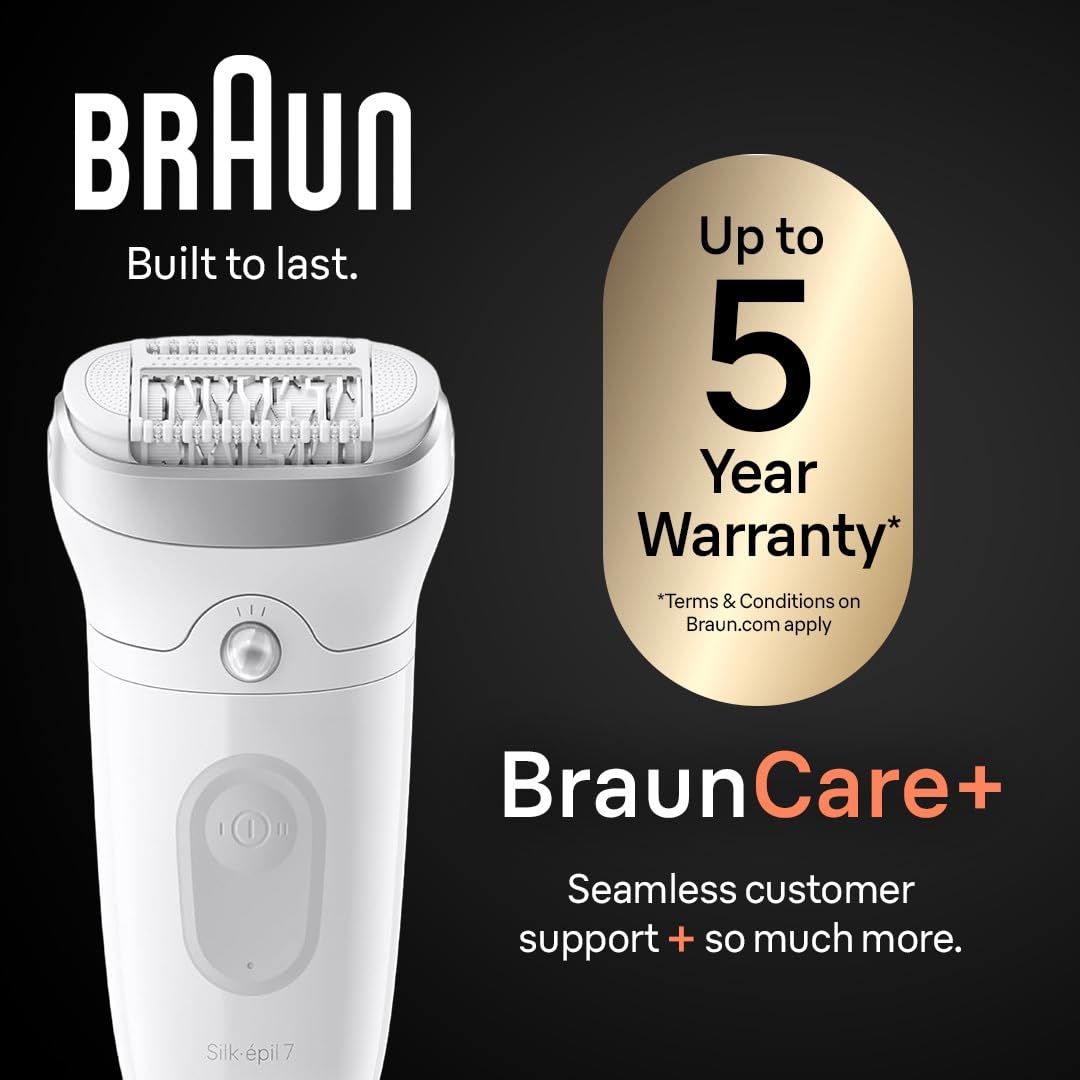 HotBraun Epilator Silk-épil 7, Hair Removal Device, Women Shaver & Trimmer, Wet and Dry, Wide Head, Includes Shaver Head and Trimmer Comb, SE7-041, Silver