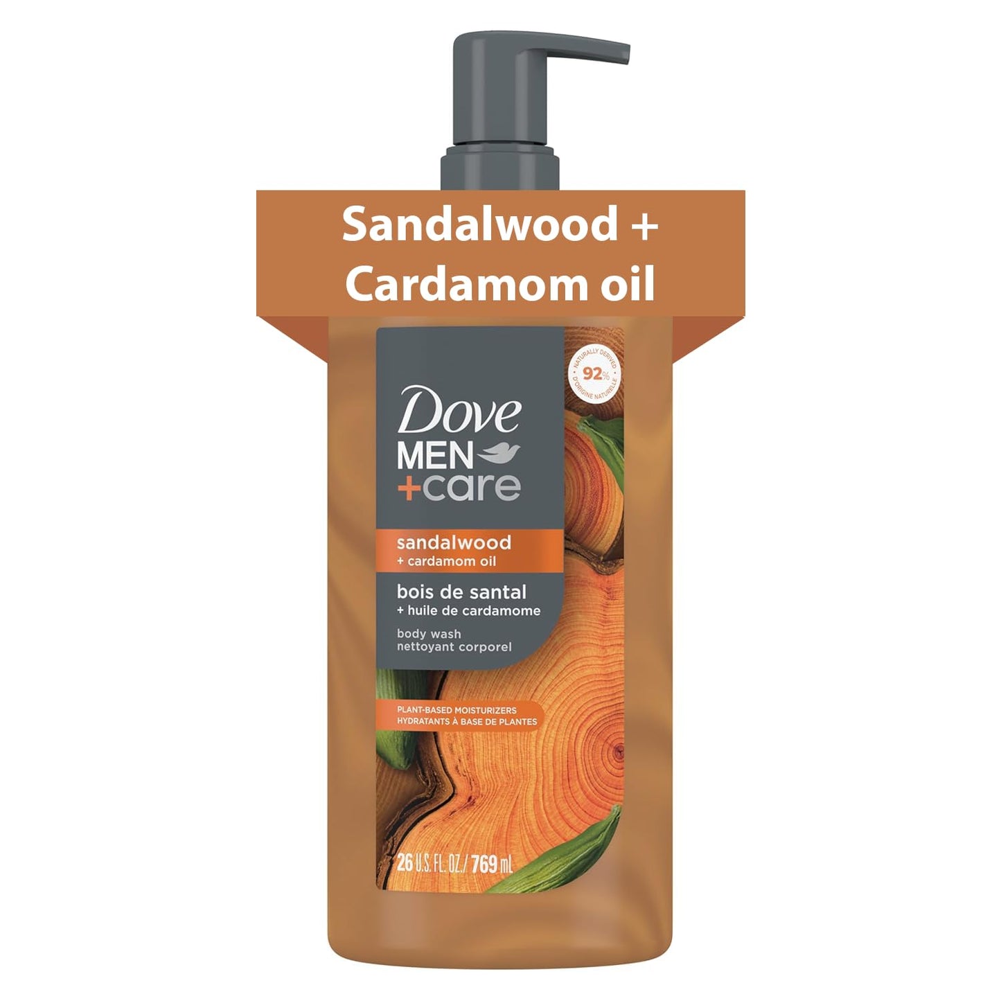 HotDOVE MEN Moisturizing Body Wash for Men, Sandalwood + Cardamom Oil, 26oz