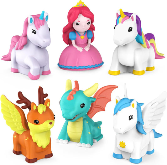 HotTub Works® Fantasy Watertight Bath Toys, 6 Pack | Sealed, No Hole Bath Toys Design Keeps Moisture Out | Soft, Squeezable & Float on Water | Baby & Toddler Bathtub Toy | Unicorn Baby Girl Bathtub Toy