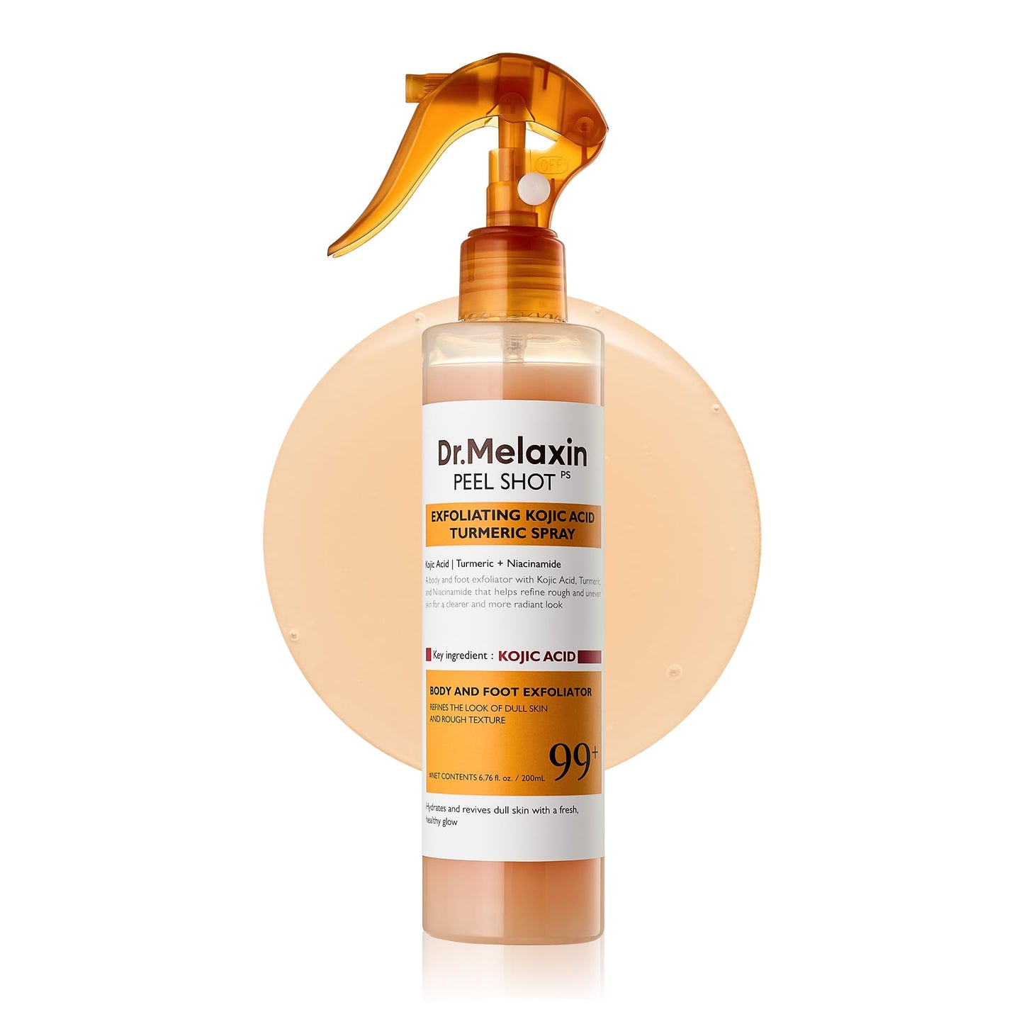 HotDr.Melaxin Peel Shot Kojic Acid Turmeric Body Exfoliator Spray 6.76 fl.oz - AHA PHA Niacinamide Body Scrub for KP Bumps, Dark Spots, Uneven Skin Tone, Dead Skin, Korean Skin Care