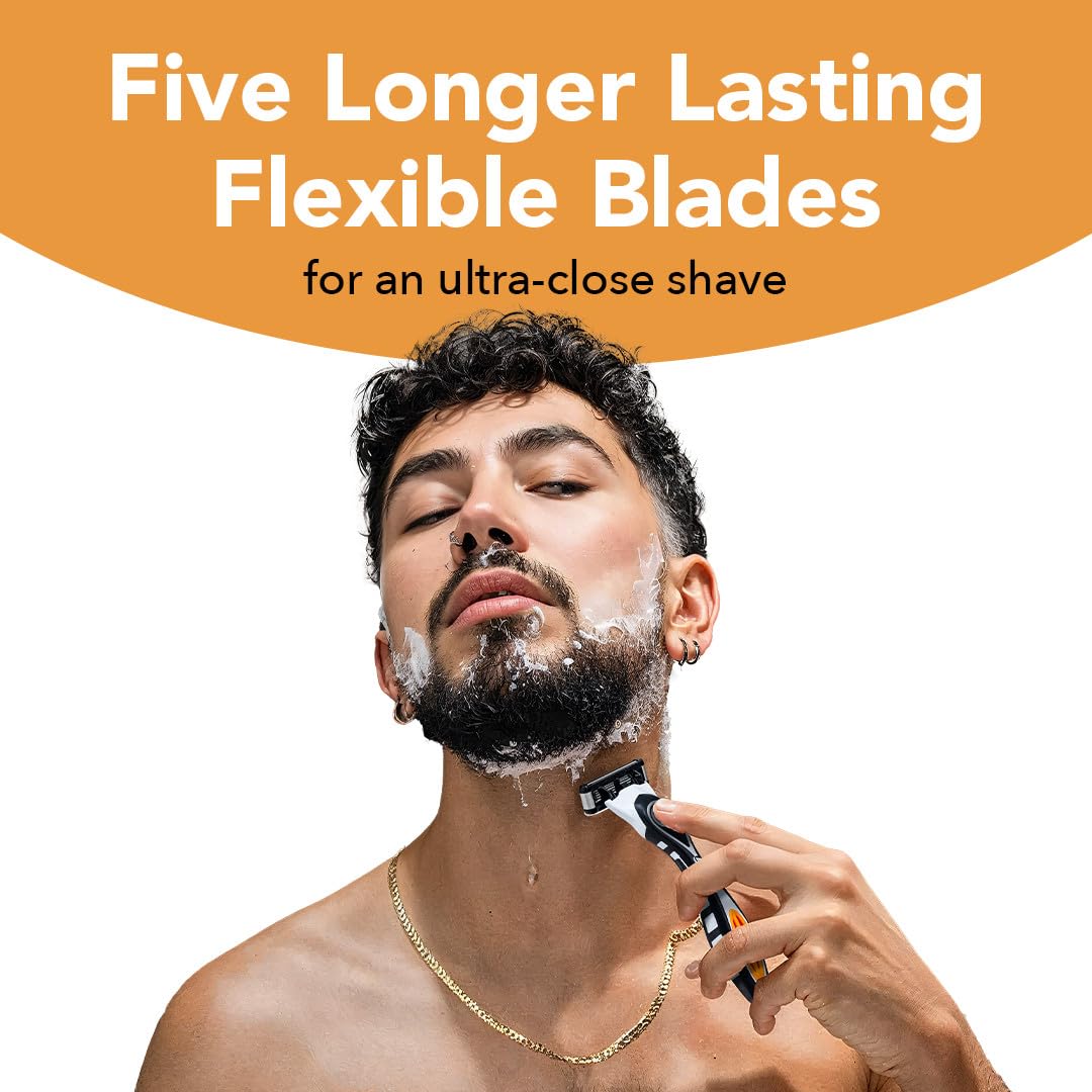 HotBIC Flex 5 Refillable Razors for Men, Long-Lasting 5 Blade Razors for a Smooth and Comfortable Shave, 1 Handle and 7 Cartridges, 8 Piece Shaving Kit