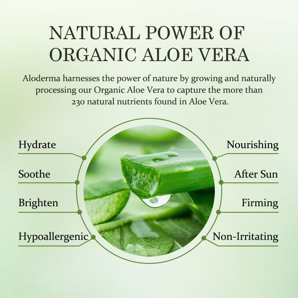 HotAloderma Aloe Vera Gel Made within 12 Hours of Harvest with 99% Pure Organic Aloe Vera - Pump Bottle - Ideal for Face and Body, Soothing & Hydrating Sunburn Relief, Great for Scalp & Hair - 10.6oz