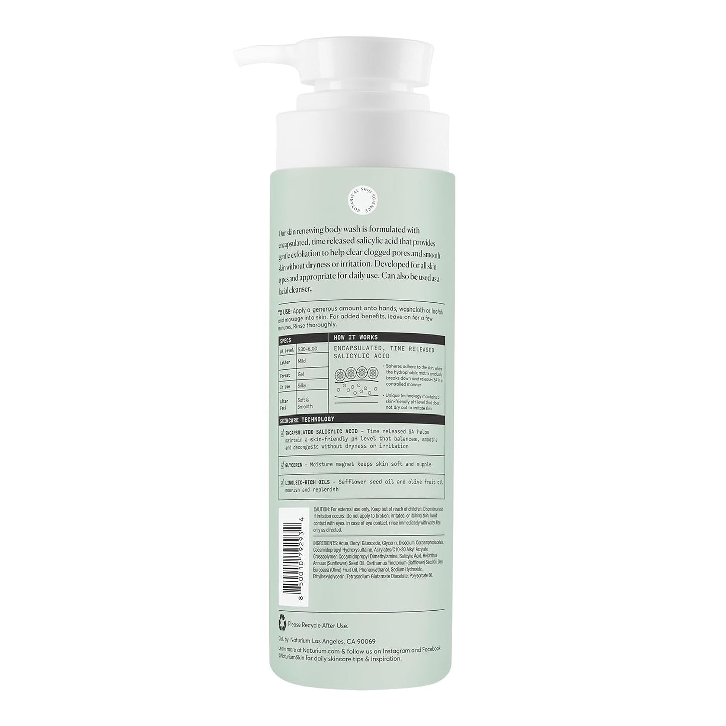 HotNaturium The Perfector Salicylic Acid Body Wash, Gentle & Smoothing Cleanser, 16.9 oz
