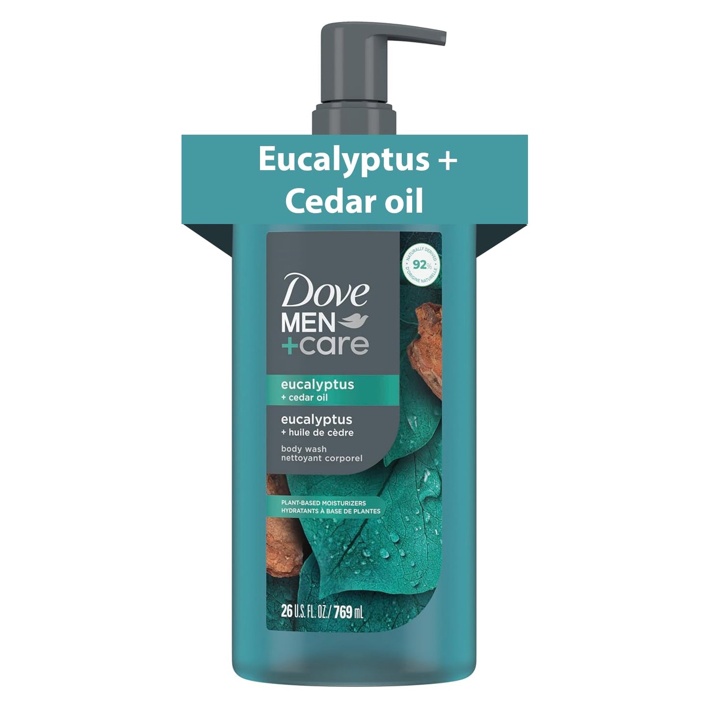 HotDOVE MEN Moisturizing Body Wash for Men, Eucalyptus + Cedar Oil, 26oz