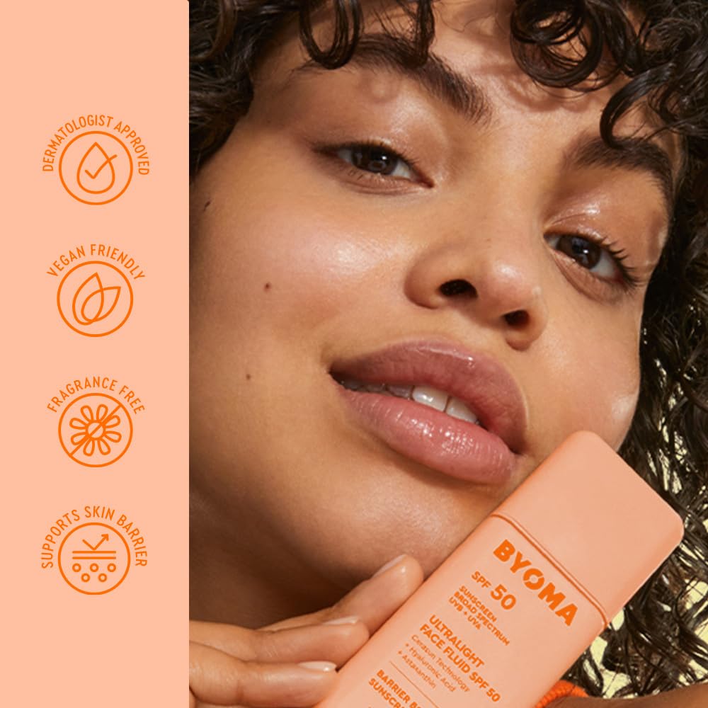 HotBYOMA SPF 50 Face Fluid - Ultra-Lightweight Facial Sunscreen for All Skin Tones - Luminous Glow, No White Cast - SPF Moisturizer Strengthens Skin Barrier - 1.69 fl.oz