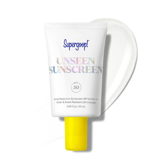 HotSupergoop! Unseen Sunscreen - Clear & Invisible Face Sunscreen + Broad Spectrum + Makeup-Gripping Primer - Weightless, Scentless, Oil Free - For All Skin Types & Tones