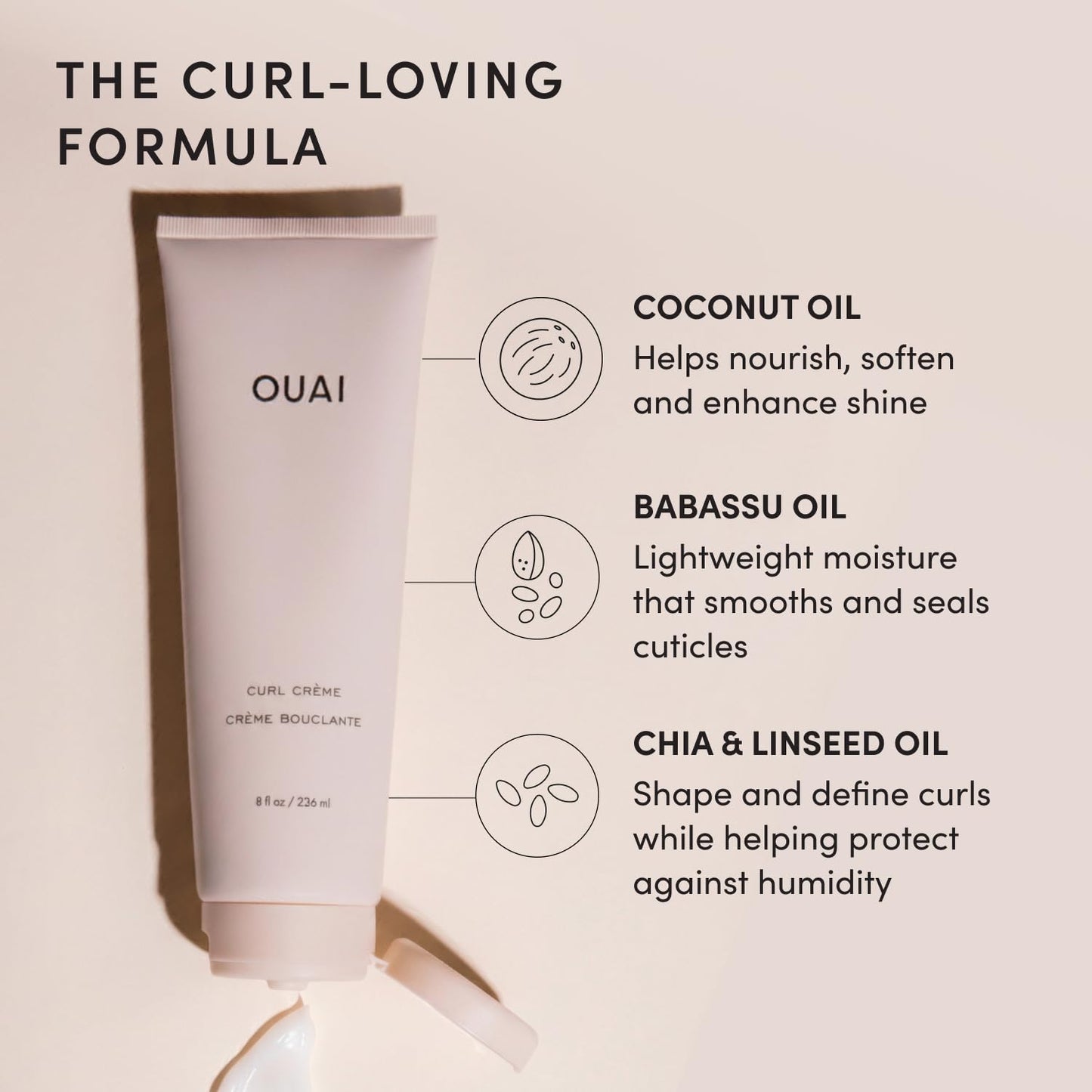 HotOUAI Curl Cream - Curl Defining Cream with Chia & Linseed Oil - Enhances Definition, Hydration & Shine - Tames Frizz & Protects from Humidity - Silicone-Free Curly Hair Products for Women (8 oz)