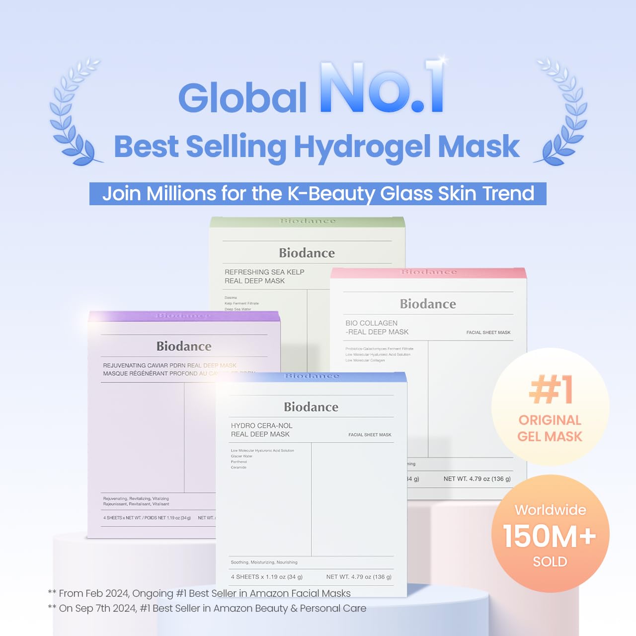 HotBIODANCE Hydro Cera-nol Real Deep Mask, Hydrating Overnight Hydrogel Face Mask, Moisturizing, Redness Reducing, Quick Soothing, After Sun Care, Sunburn Relief, Korean Skin Care |1.19oz(34g) x4ea
