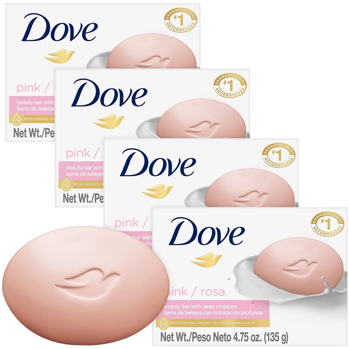 HotDove Beauty Bar Soap Pink Rosa, 6 Bars for Soft, Smooth Skin, Cleans & Moisturizes 3.75 oz