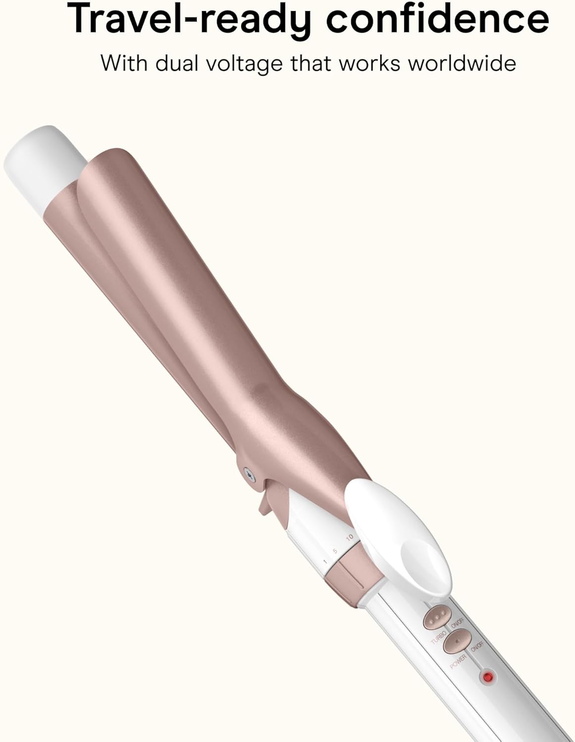 HotConair Curling Iron, Double Ceramic, 1" Barrel, White/Rose Gold | Hair curler and hair waver for medium to long hair with 30 heat settings, built-in heat protection, a cool tip, and auto off