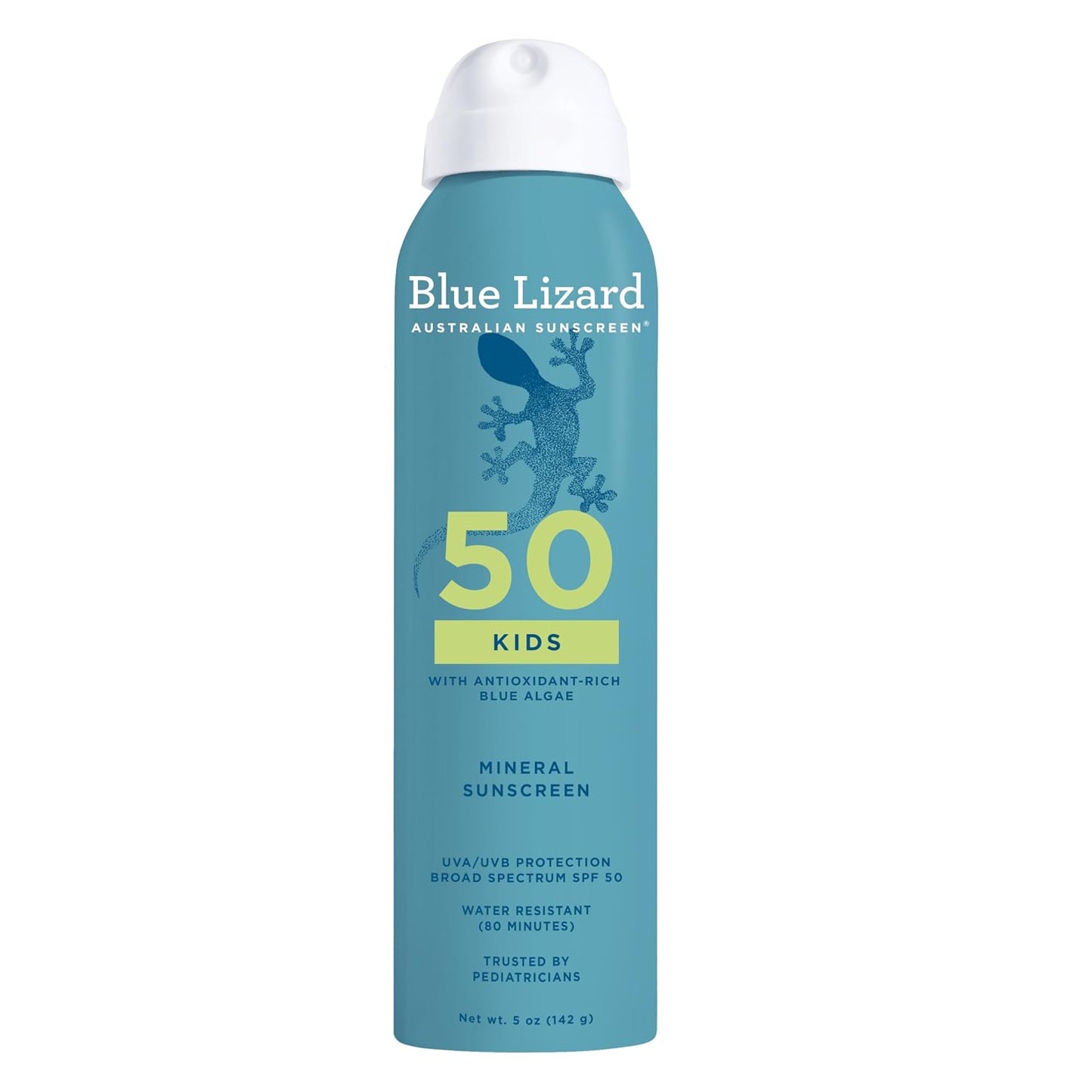 HotBlue Lizard Kids Mineral Sunscreen Spray SPF 50+, Brand, Broad-Spectrum UVA/UVB Protection, Water-Resistant, Zinc Oxide Formula, 5 fl oz