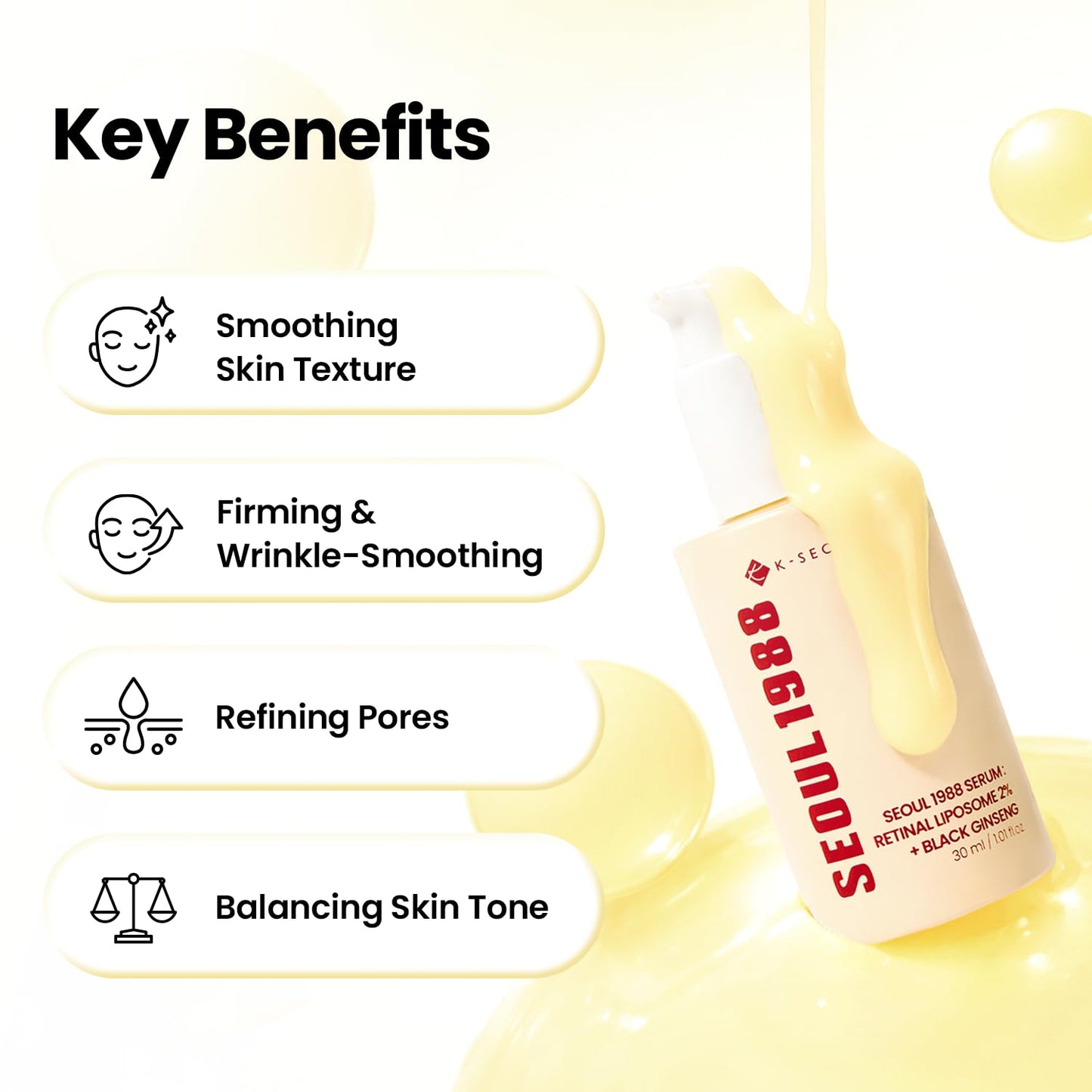 HotK-SECRET SEOUL 1988 Retinal Serum | Retinal Liposome 2% for Fine Lines & Skin Texture Care | Niacinamide, Bakuchiol, and 58% Black Ginseng | Korean Skincare, 30ml / 1.01 fl oz