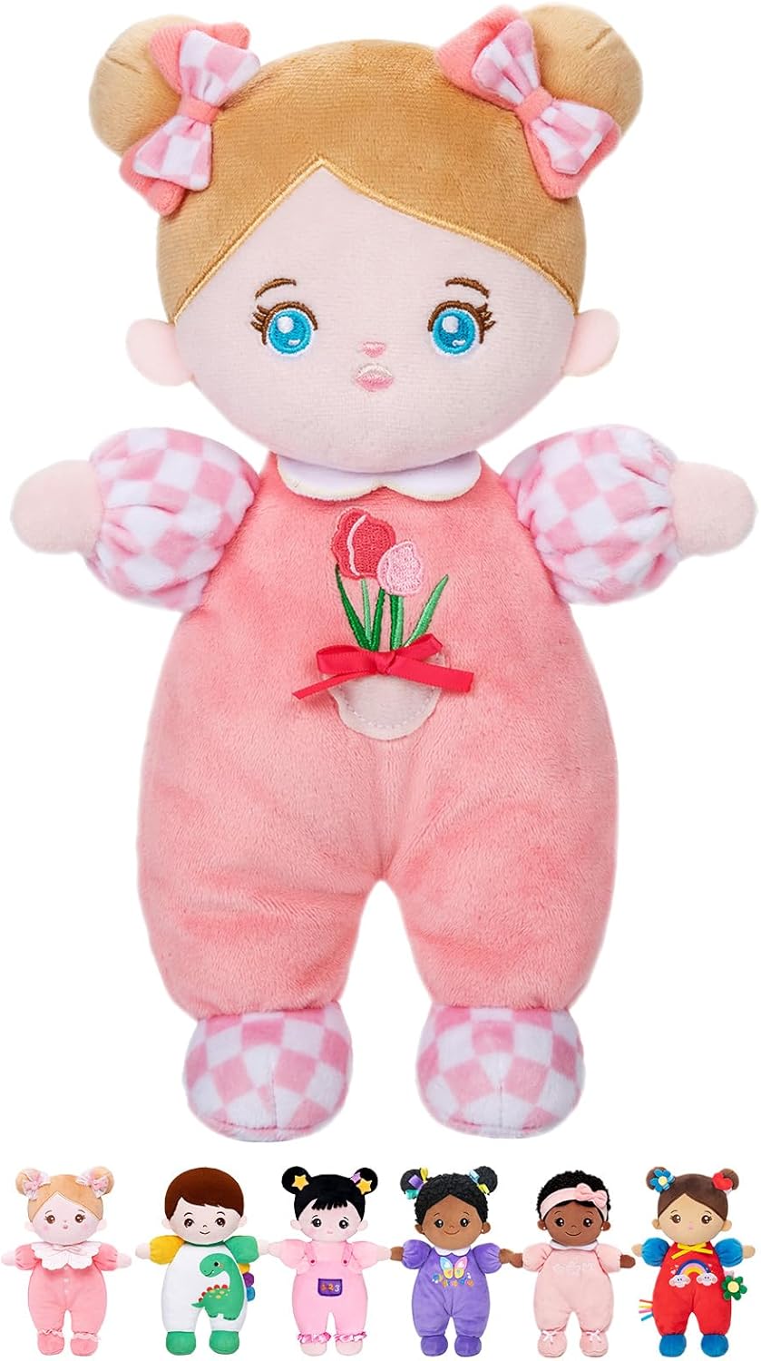 Hot OUOZZZ Soft Plush Baby Doll 10" Tulip Pink Snuggle Buddy | First Birthday Toys for 1 Year Old Girl, Ideal 1 Year Old Girl Gifts & Baby Girl Gifts, Cuddly Toy for Infants & Toddlers