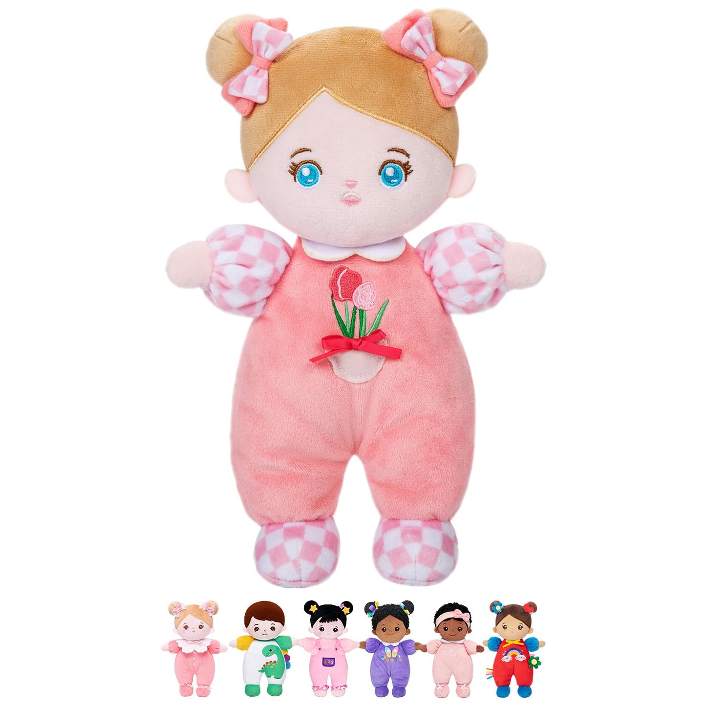 Hot OUOZZZ Soft Plush Baby Doll 10" Tulip Pink Snuggle Buddy | First Birthday Toys for 1 Year Old Girl, Ideal 1 Year Old Girl Gifts & Baby Girl Gifts, Cuddly Toy for Infants & Toddlers