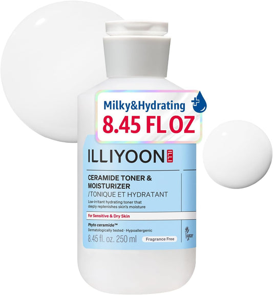 HotIlliyoon Ceramide ATO Moisturizing Milky Toner | Lightweight Milky Essence, 2-in-1 Hydrating Facial Toner for Dry & Sensitive Skin, Barrier Repair, Fragrance-Free, Korean Skincare, 8.45 fl.oz.