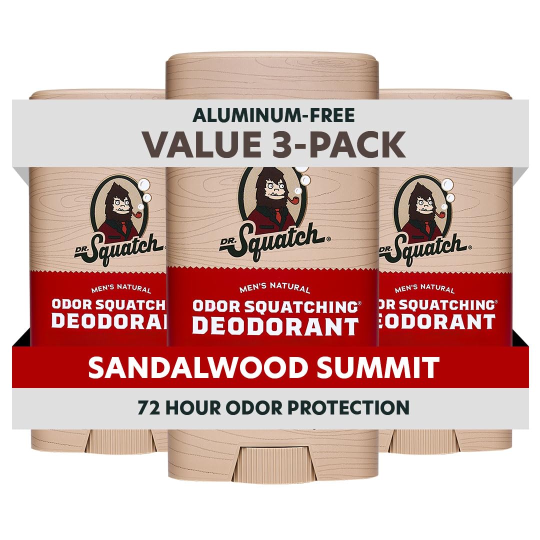HotDr. Squatch Natural Men’s Deodorant – Aluminum Free Natural Deodorant Men with Charcoal & Postbiotics for 72-Hour Odor Protection – Fresh Falls, 2.65oz Stick (3-Pack)