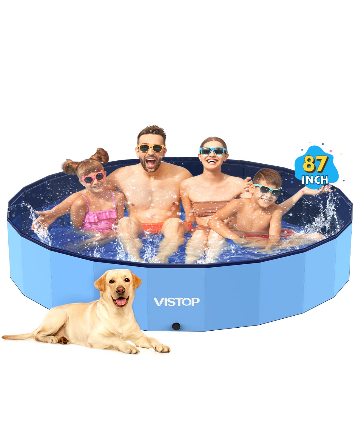 Hot VISTOP Extra Large Foldable Dog Pool XXL, Hard Plastic Shell Portable Swimming Pool for Dogs Cats and Kids Pet Puppy Bathing Tub Collapsible Kiddie Pool (67inch.D x 11.8inch.H, Blue)
