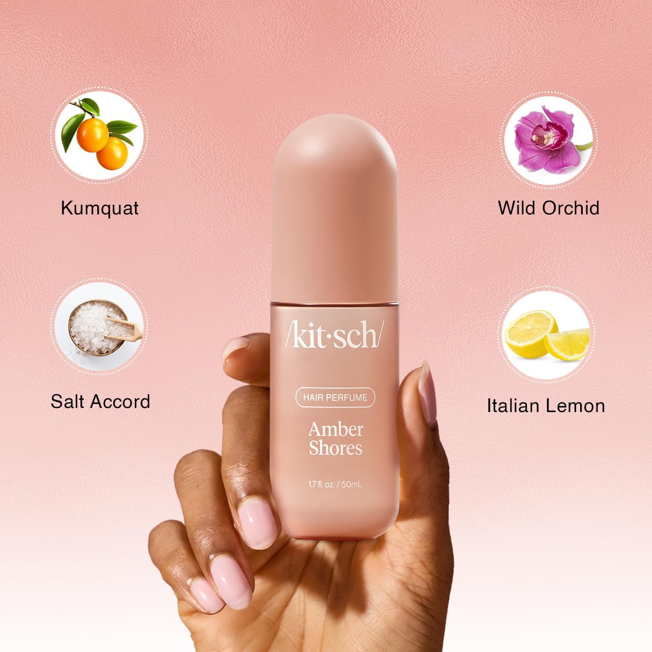 HotKitsch Hair Perfume for Women - Amber Shores, 50mL | Clean, Deodorizing & Patented Odor-Eliminating Technology Hair Spray & Body Mist | Freshen Hair, Body & Pillows