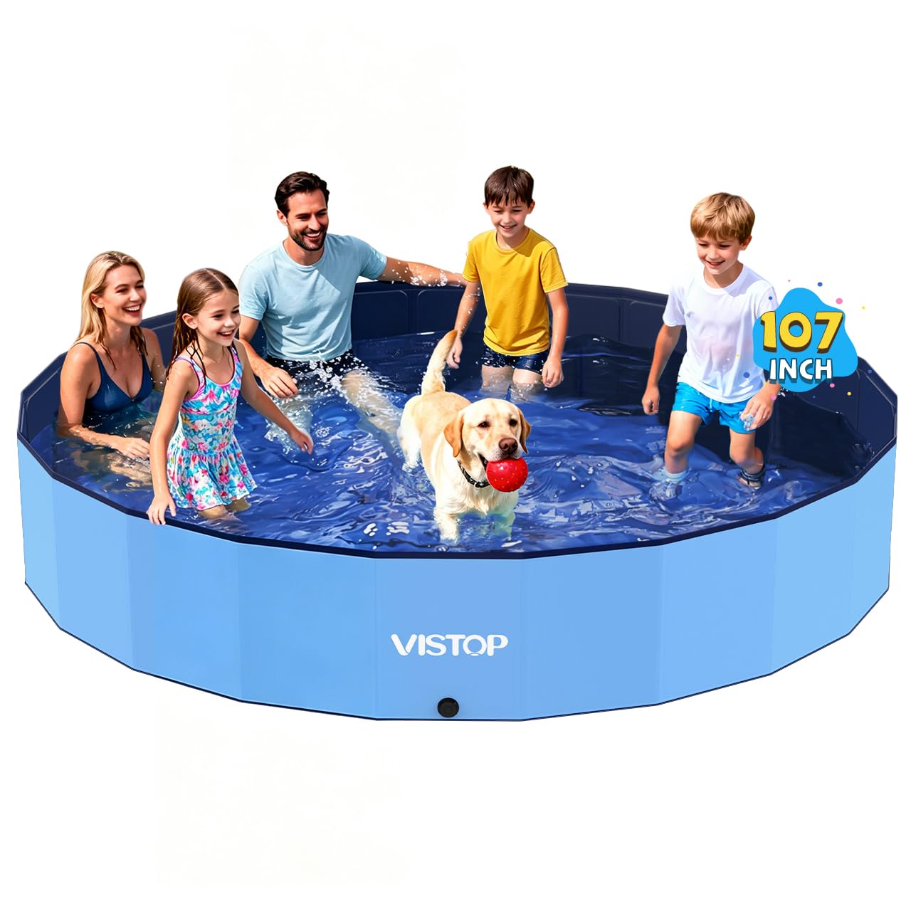 Hot VISTOP Extra Large Foldable Dog Pool XXL, Hard Plastic Shell Portable Swimming Pool for Dogs Cats and Kids Pet Puppy Bathing Tub Collapsible Kiddie Pool (67inch.D x 11.8inch.H, Blue)