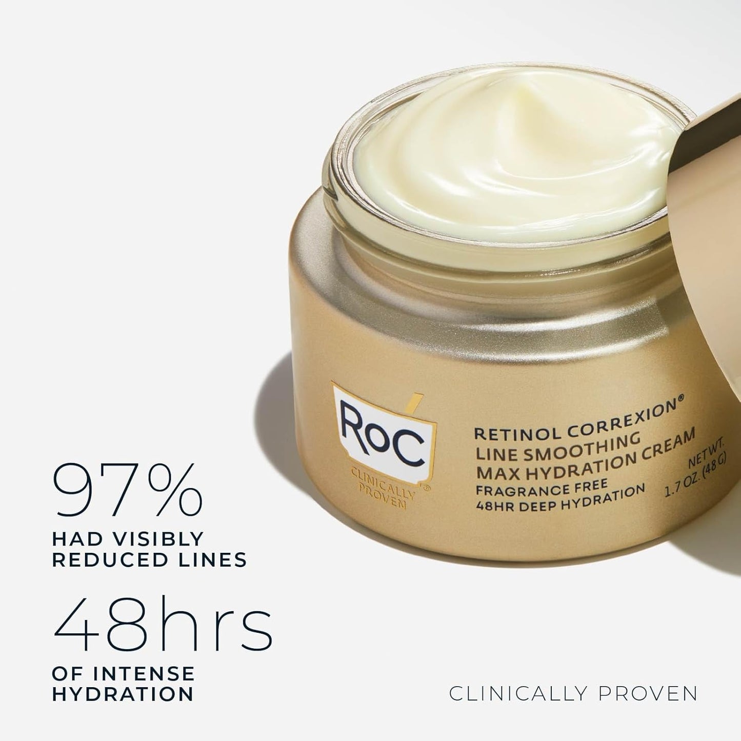 HotRoC Retinol Correxion Max Hydration Anti-Aging Daily Face Moisturizer with Hyaluronic Acid, Fragrance-Free, Oil Free Skin Care, 1.7 Ounces (Packaging May Vary)