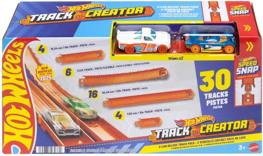 Hot Hot Wheels Track Creator Deluxe Pack & 2 1:64 Scale Toy Cars | Includes 25 Feet of Speed Snap Track & Connectors, Multiple Configurations, 2 Die-Cast Cars (Amazon Exclusive)