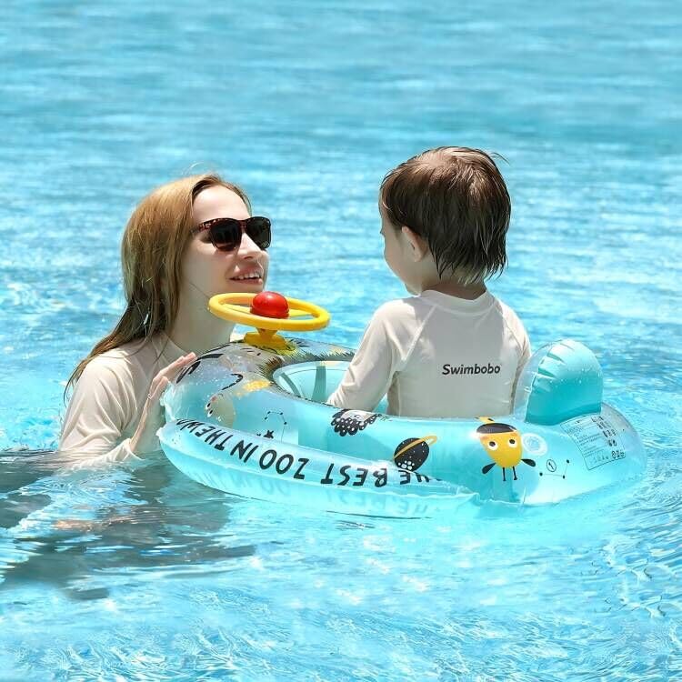 Hot Swimbobo Toddler Pool Float with Seat Boat Inflatable Ride-on Airplane Baby Floatie for Kids Outdoor Toy