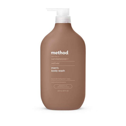 HotMethod Men Body Wash, Sandalwood and Vetiver, Paraben and Phthalate Free, Quick-Lathering Cleansers, Cruelty Free, 28 oz