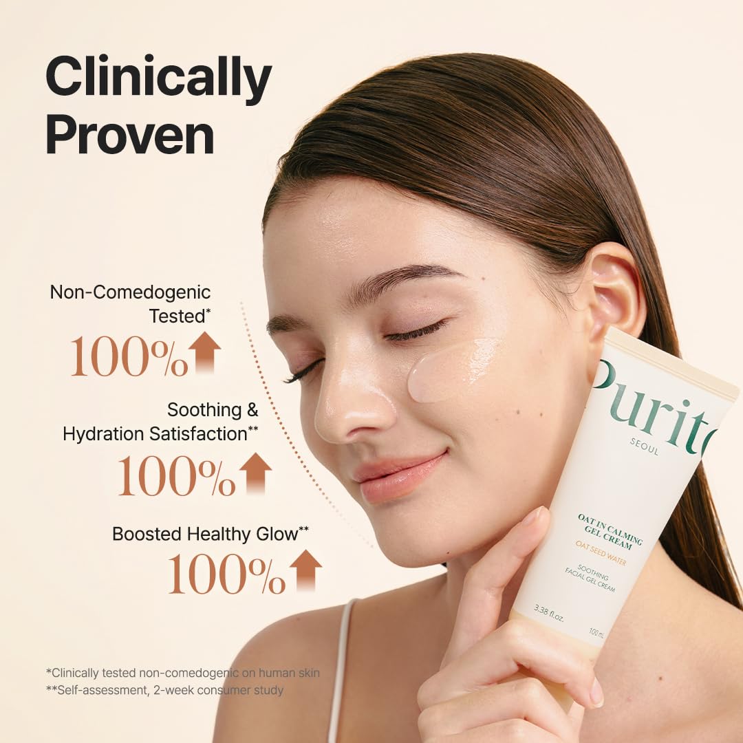 HotPURITO Oat Calming Gel Cream | Face Moisturizer for Blemish Calm & Lightweight Hydration | All skin types, sensitive and blemish-prone skin | Non-Comedogenic | Korean Skincare, 100mL, 3.38 fl.oz