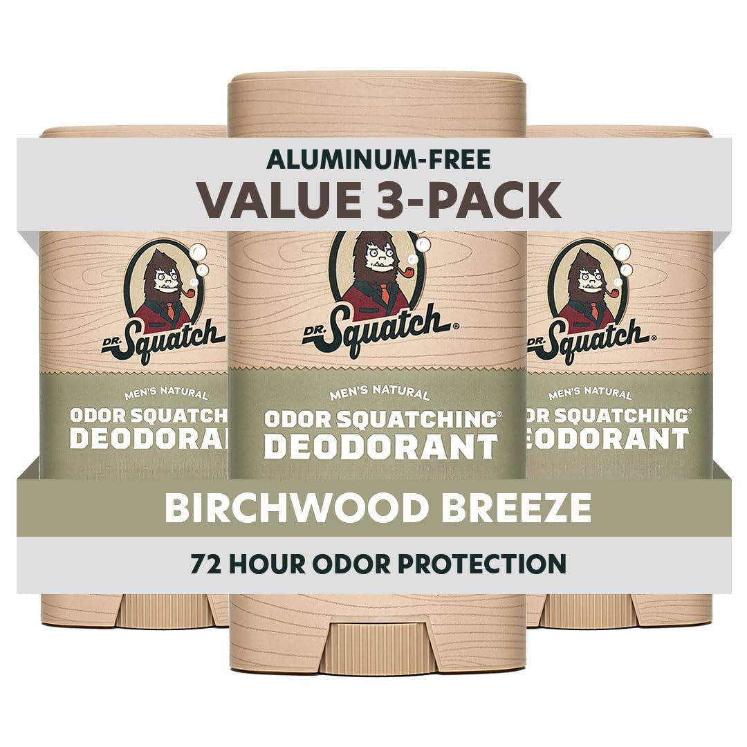 HotDr. Squatch Natural Men’s Deodorant – Aluminum Free Natural Deodorant Men with Charcoal & Postbiotics for 72-Hour Odor Protection – Fresh Falls, 2.65oz Stick (3-Pack)