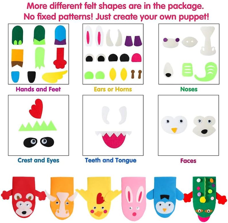 Hot WATINC Hand Puppet Making Kit, Felt Sock Puppet Toys for Kids (Animals) | 6 Styles, Make Your Own Storytelling & Role Play Crafts, Creative Group Activity, Party Favors & Gifts for Kids Ages 4-8