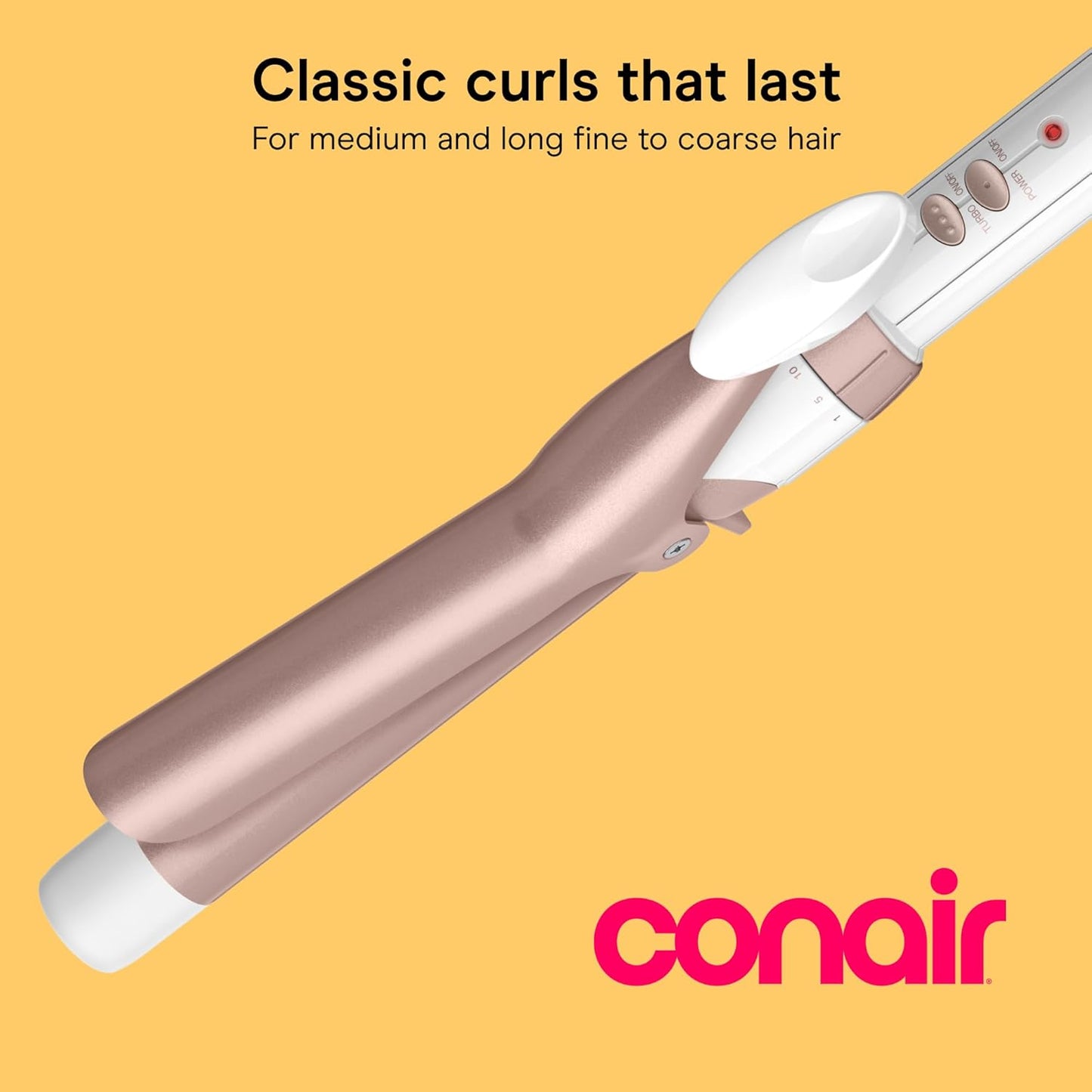 HotConair Curling Iron, Double Ceramic, 1" Barrel, White/Rose Gold | Hair curler and hair waver for medium to long hair with 30 heat settings, built-in heat protection, a cool tip, and auto off