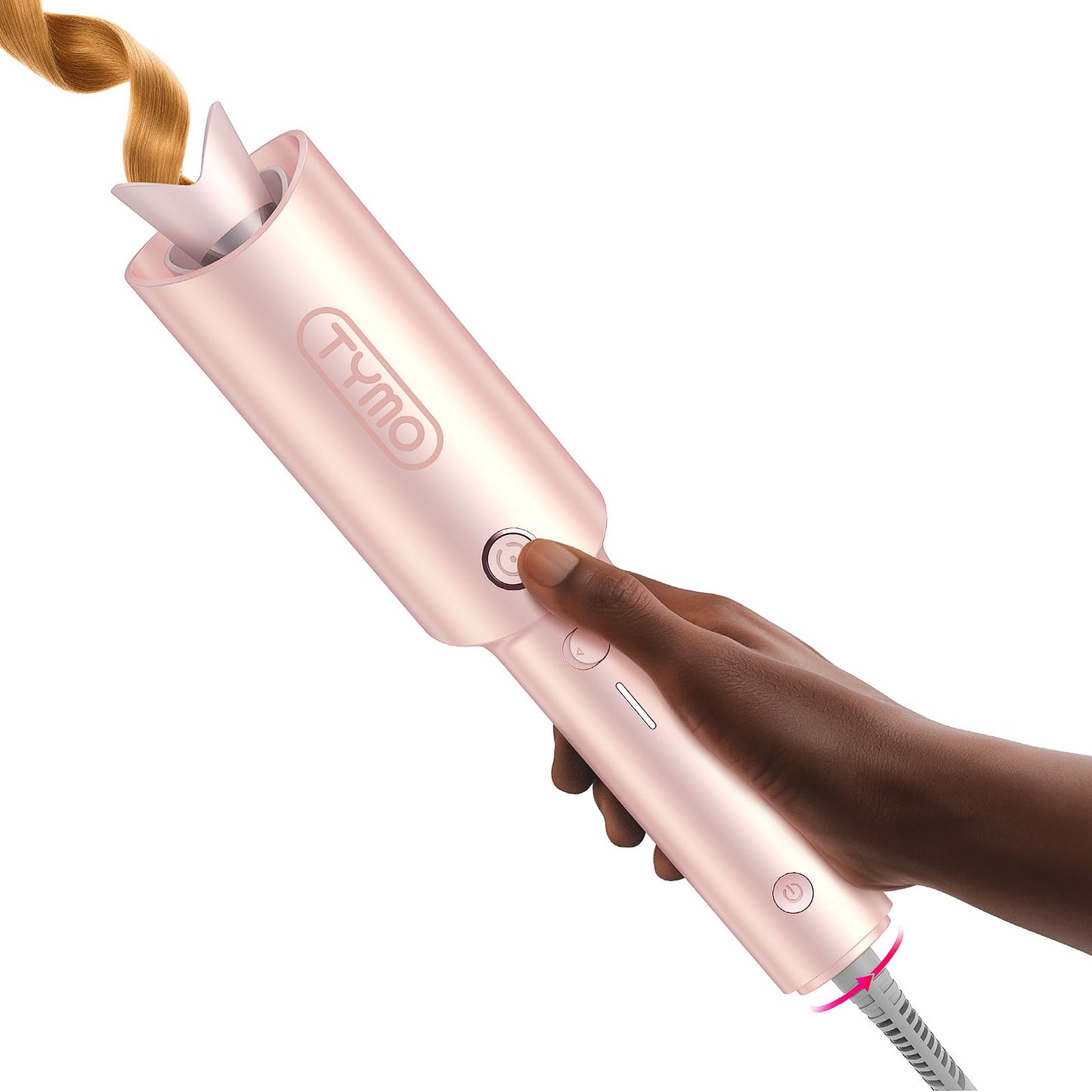 HotTYMO Automatic Rotating Curling Iron - TYMO CURLPRO Beach Waves Curling Wand, Portable Hair Curler, 500 Million Ionic, Dual Voltage & Lightweight for Travel, Ceramic Coating, 1 Inch, Pink