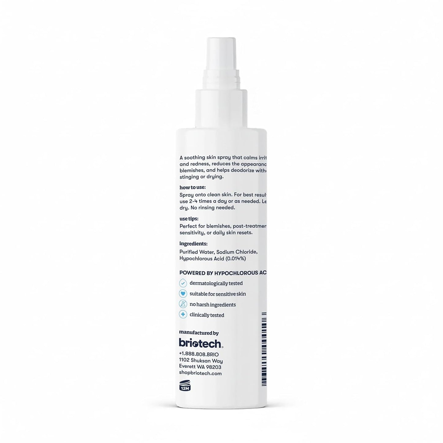HotBRIOTECH Topical Skin Spray, Hypochlorous Acid Spray for Sensitive Skin, HOCl Facial Mist, Full Body Support Against Irritation, Calm Redness, Soothe Foot & Scalp, 8.5 oz (1 Pack)