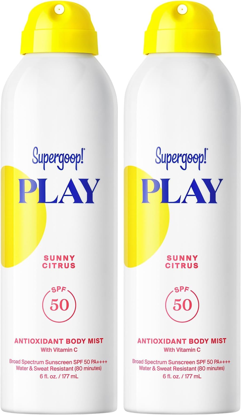 HotSupergoop! PLAY Antioxidant Body Mist w/Vitamin C - 6 fl oz - SPF 50 PA++++ Broad Spectrum Sunscreen - Body Spray - Great for Active Days - Sunny Citrus