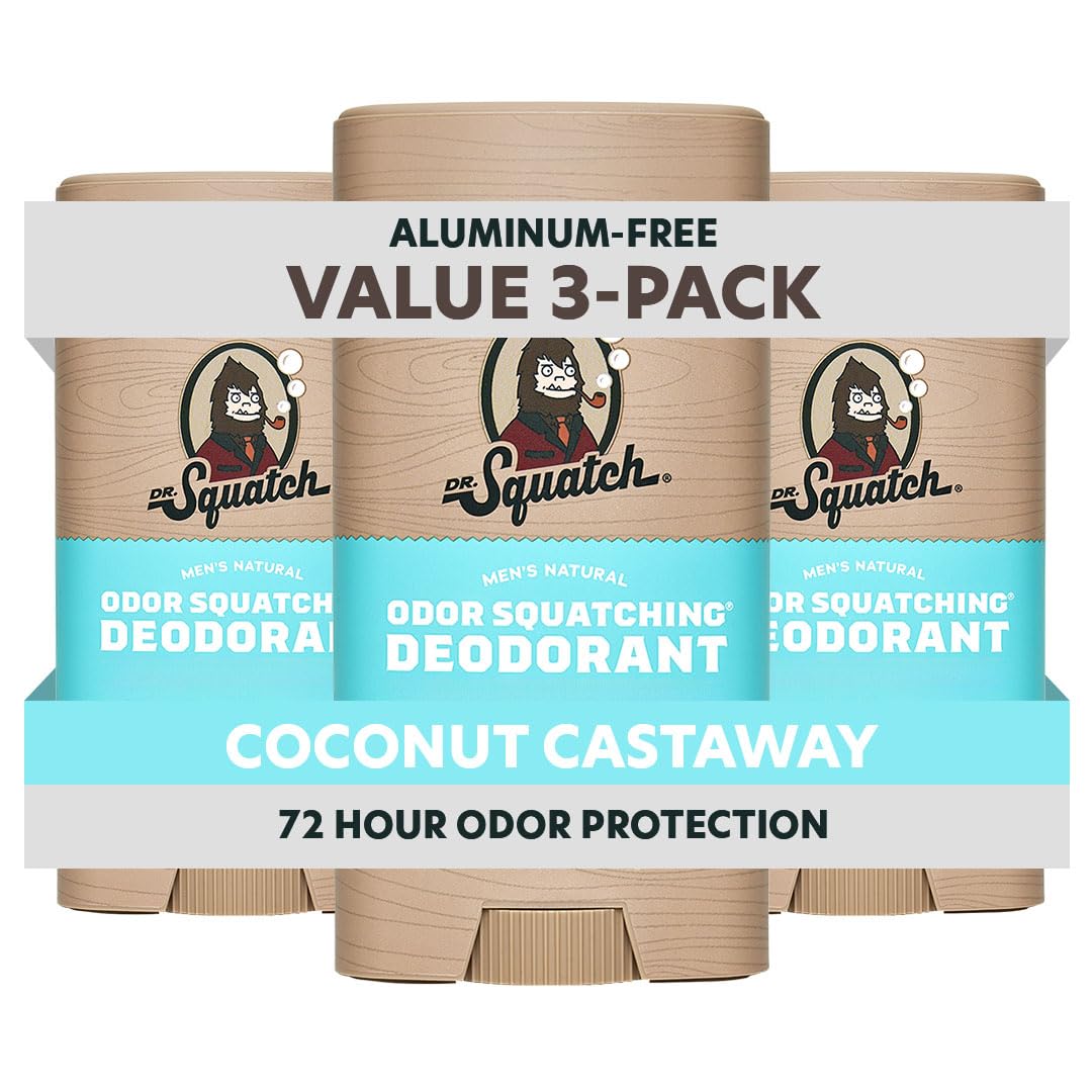 HotDr. Squatch Natural Men’s Deodorant – Aluminum Free Natural Deodorant Men with Charcoal & Postbiotics for 72-Hour Odor Protection – Fresh Falls, 2.65oz Stick (3-Pack)