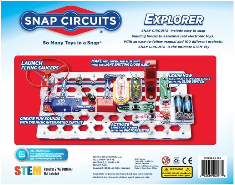 Hot Snap Circuits Jr. SC-100 Electronics Exploration Kit, Over 100 Projects, Full Color Project Manual, 28 Parts, STEM Educational Toy for Kids 8 +