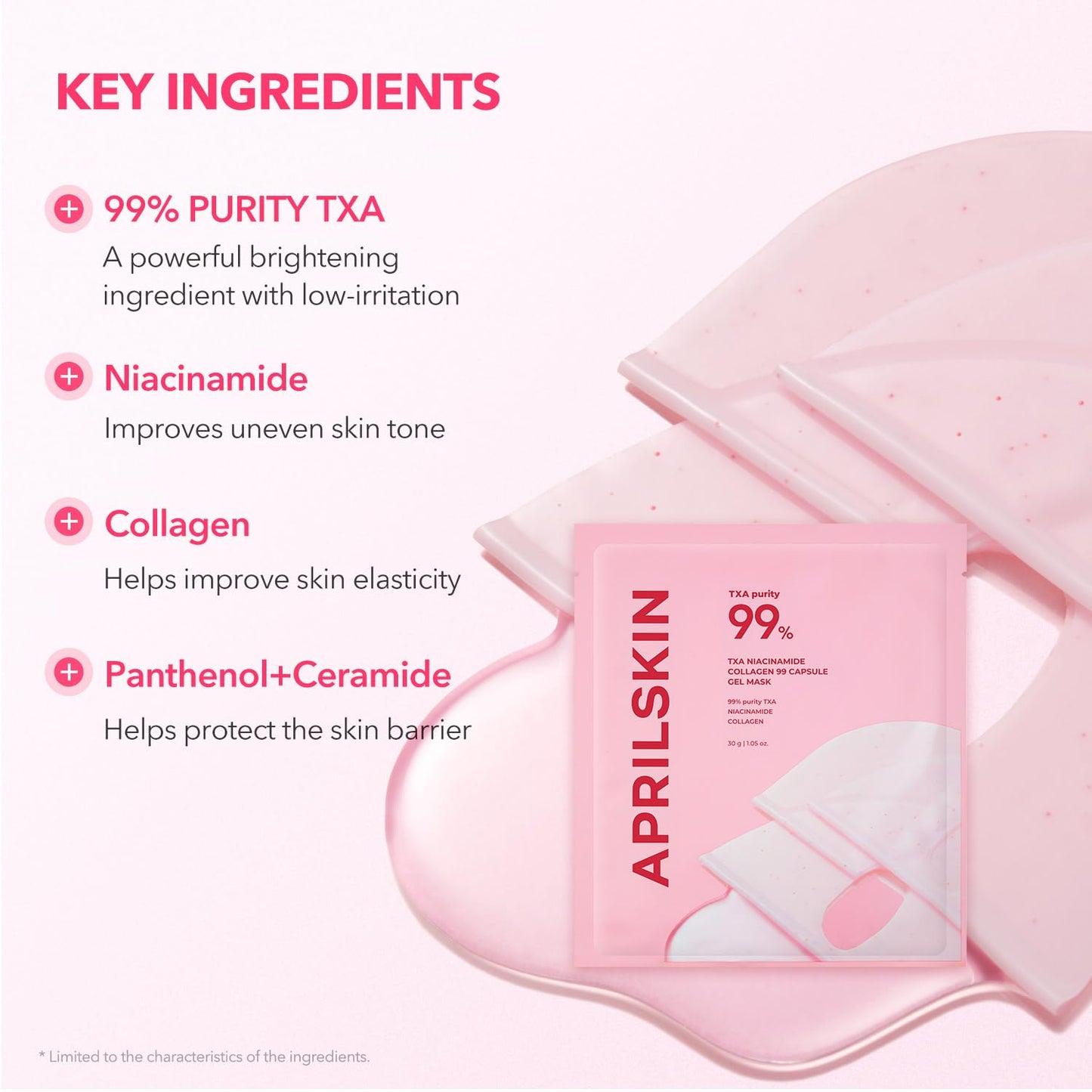 HotAPRILSKIN TXA Pink Capsule Gel Mask | Overnight Face Mask for Glass Glow Skin I 99% High-Purity Tranexamic Acid 3 for uneven skin tone I Elasticity, Hydrating and Firming I Korean Skincare I 30g x 4ea