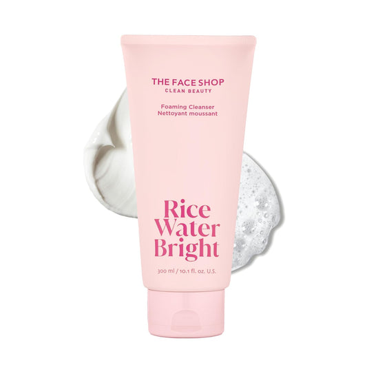 HotTHE FACE SHOP Rice Water Bright Foaming Cleanser, Hydrating Korean Face Wash with Ceramides, Deep Pore Cleansing, All Skin Types, Gentle Skincare, Vegan, 10.1 fl. oz.