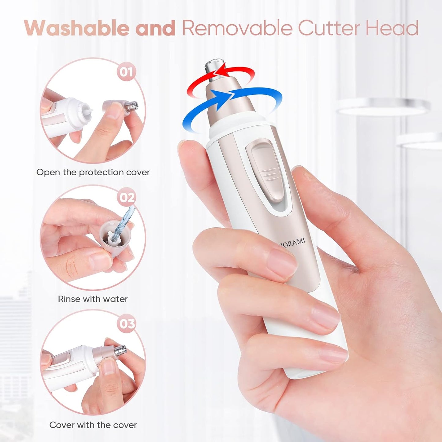 HotEar and Nose Hair Trimmer Clipper - 2026 Professional Painless Eyebrow & Facial Hair Trimmer for Men Women, Battery-Operated Trimmer with IPX7 Waterproof, Dual Edge Blades for Easy Cleansing Pink