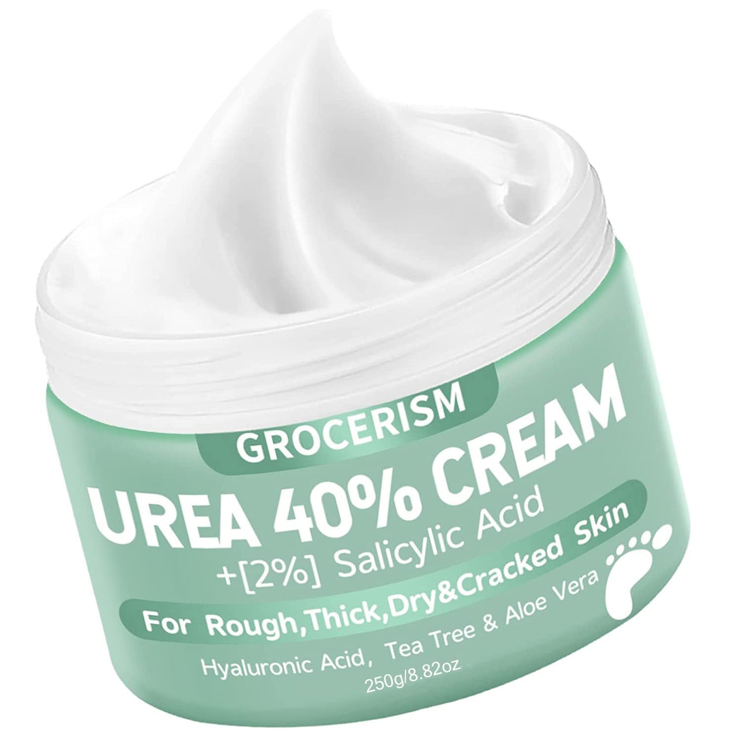 HotGrocerism Urea Cream 40 Percent for Feet with 2% Salicylic Acid 5.29 oz || Foot Cream and Hand Cream Maximum Strength for Dry, Rough, Callused Skin, Exfoliating Moisturizer for Heels, Elbows and Knees